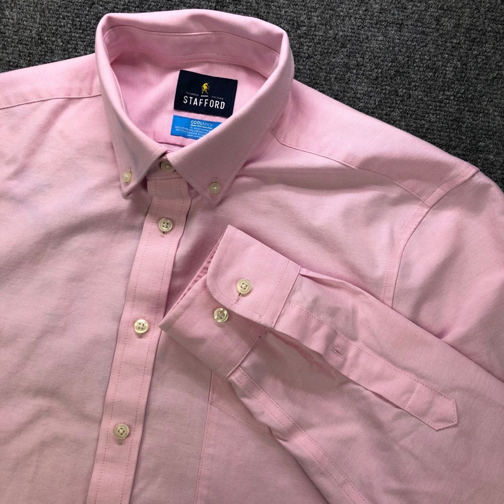Stafford Coolmax Pink Button Down Dress Shirt Business Casual Menswear